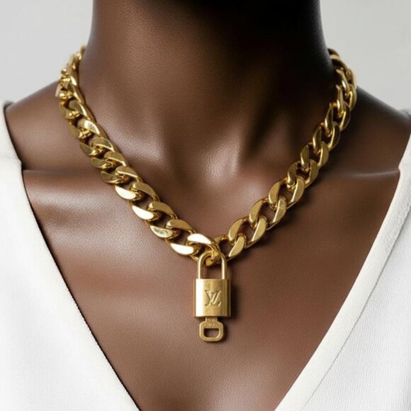 Gold-Plated Necklace with Authentic Louis Vuitton Padlock